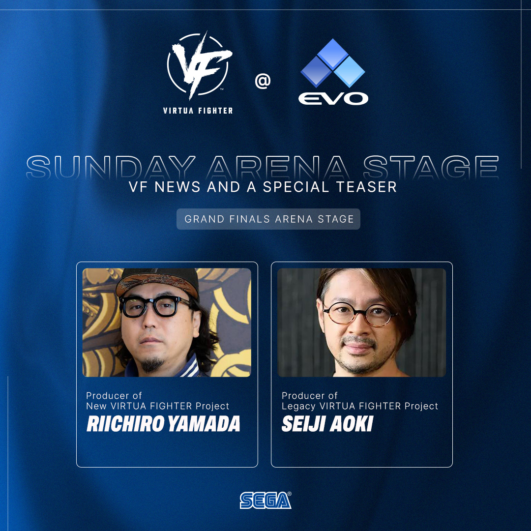 VIRTUA FIGHTER (@vf_sega) on Twitter photo Stay tuned for today's exciting <a href="/VF_SEGA/">VIRTUA FIGHTER</a> news reveal and a special teaser, live from the Grand Final Arena Stage! Don’t miss it!
Youtube
youtube.com/watch?v=3v6HQY…
Twitch
twitch.tv/evo Stay tuned for today's exciting <a href="/VF_SEGA/">VIRTUA FIGHTER</a> news reveal and a special teaser, live from the Grand Final Arena Stage! Don’t miss it!
Youtube
youtube.com/watch?v=3v6HQY…
Twitch
twitch.tv/evo