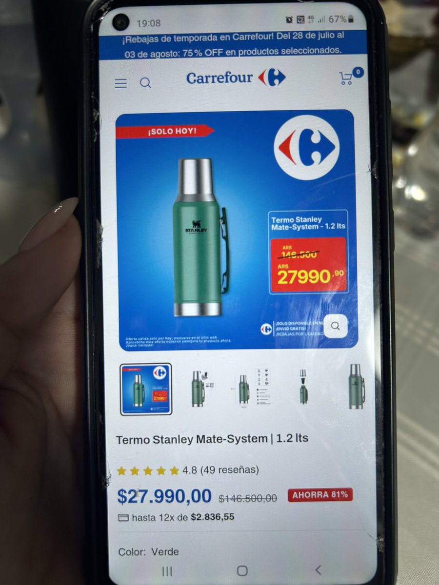 SarsottoSolchi's tweet photo. Estafada por @carrefourarg : tienen publicado en la página de Facebook promociones como un termo Stanley a $27.990 y cuando haces la compra y te llega el Mail de confirmación te llega que compraste un set de aros de Modern Hogar 🤌🏼 https://t.co/anqlnf9cAq