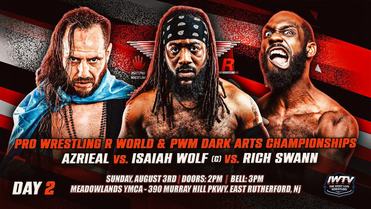 "Ladies and gentlemen and non-binary friends, it is now my favorite part of the show... it's main event time!!!"-<a href="/InfamousLadyD/">DJB🌺</a> 

<a href="/WrestlingMagic/">Pro Wrestling Magic</a> Dark Arts &amp; <a href="/ProWrestlingR1/">ProWrestling:R - Official</a> World Championship Triple Threat
<a href="/AzRi3aL/">Azrieal</a> vs <a href="/TheIsaiahWolf/">Isaiah Wolf</a> (c) vs <a href="/RichSwannTNA/">Rich Swann</a> 

#ProjectX