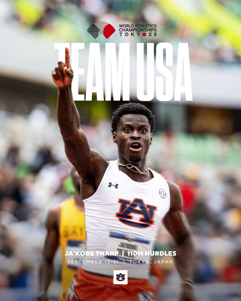 TOKYO BOUND 

<a href="/jthurdles/">Jakobe Tharp</a> takes gold in the men’s 110m hurdles at the <a href="/usatf/">USATF</a> Outdoor Championships with a personal best time of 13.01

He earns a spot on Team USA at the <a href="/WorldAthletics/">World Athletics</a> Championships in Tokyo this September 

#WarEagle