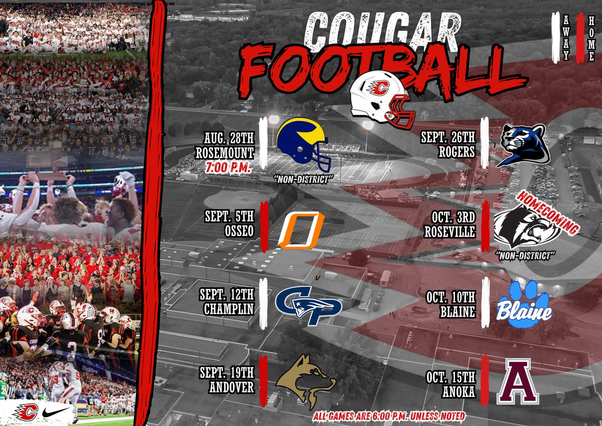 Centennial Cougar Football (@centcougsfb) on Twitter photo Recharge Week is upon us!
• Be registered.
• Look at new email. Get on the new GroupMe page.
• See you August 11th
     - 10th-12th: 7:15 A.M. (New Weight Room
     - 9th: 8:00 A.M. (Cafeteria) Recharge Week is upon us!
• Be registered.
• Look at new email. Get on the new GroupMe page.
• See you August 11th
     - 10th-12th: 7:15 A.M. (New Weight Room
     - 9th: 8:00 A.M. (Cafeteria)