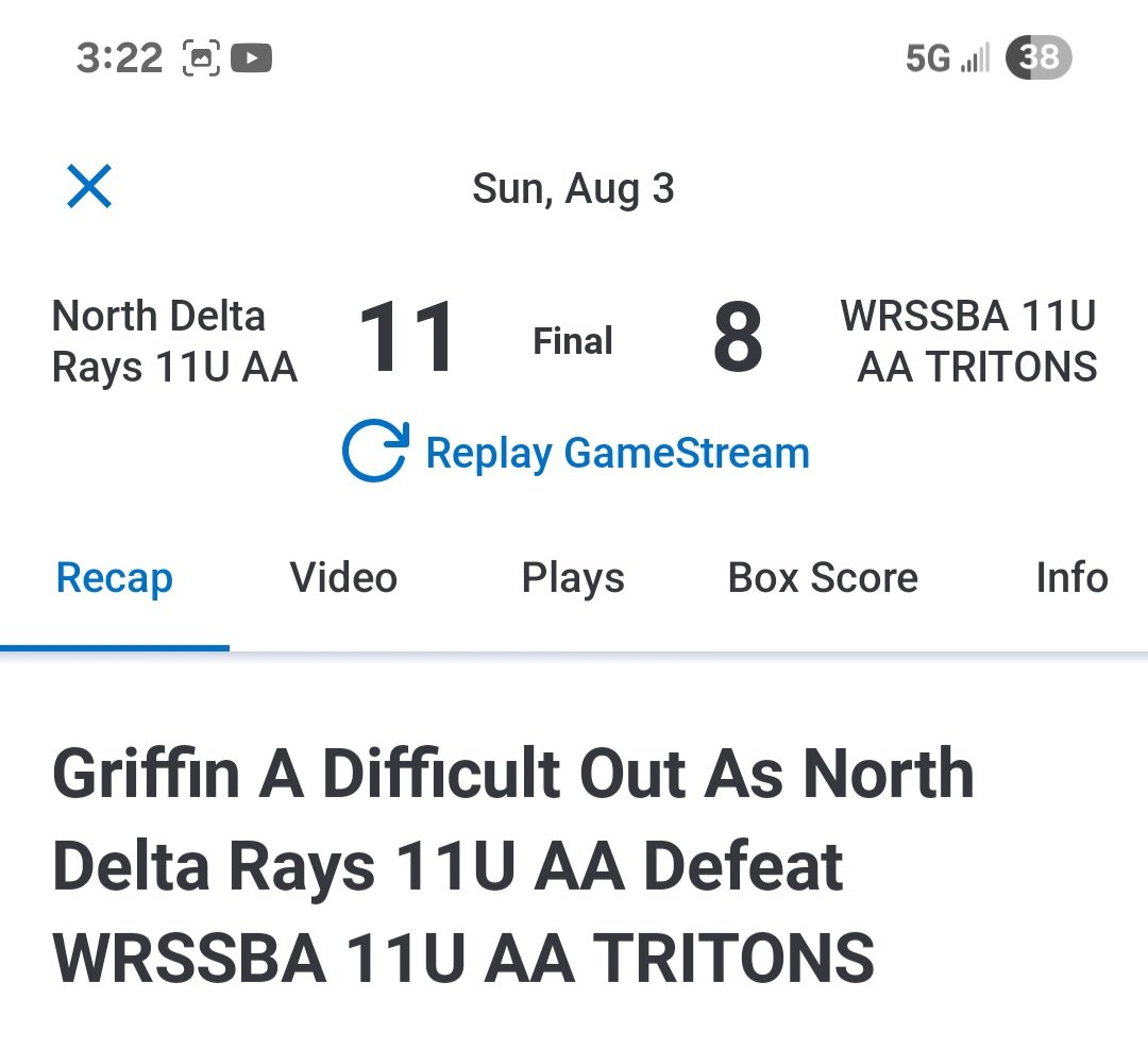 Your 11U AA Provincial Champions...the North Delta Rays!!! Congrats to coach Mark Deeg, coaches and players.