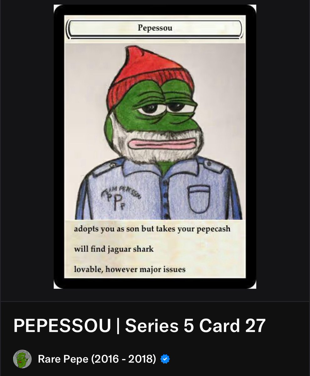 If I could only own 1 Rare Pepe.

I have to say this is the rarest I’ve found.

Minted around 1,100 burned 1,000 I think maybe 100 left.

Out of that 100 or so how many are lost forever?