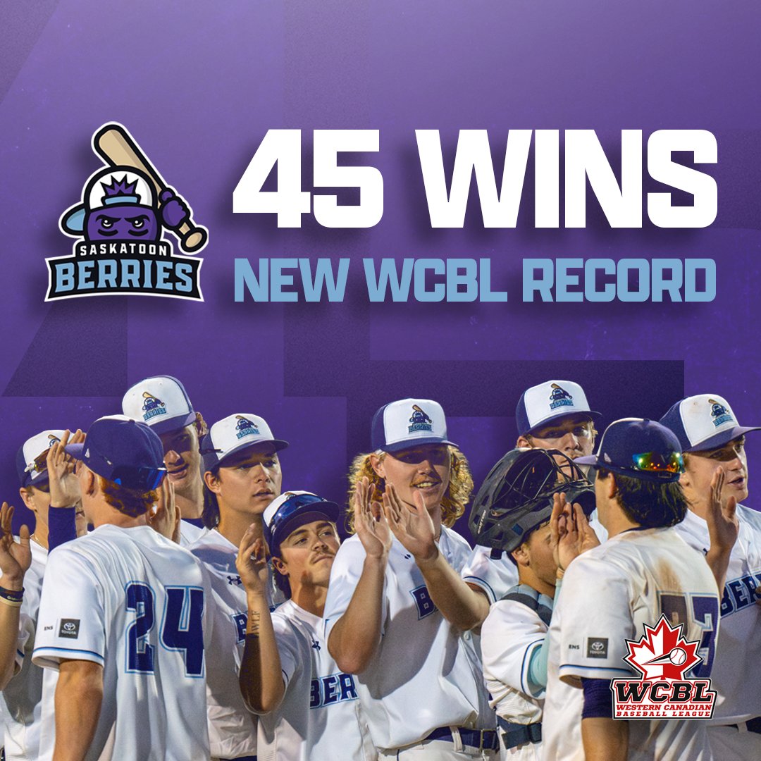 The WCBL (@wcbleague) on Twitter photo Congratulations to the <a href="/StoonBerries/">Saskatoon Berries</a> on setting a new WCBL record for victories in a single regular season! Congratulations to the <a href="/StoonBerries/">Saskatoon Berries</a> on setting a new WCBL record for victories in a single regular season!