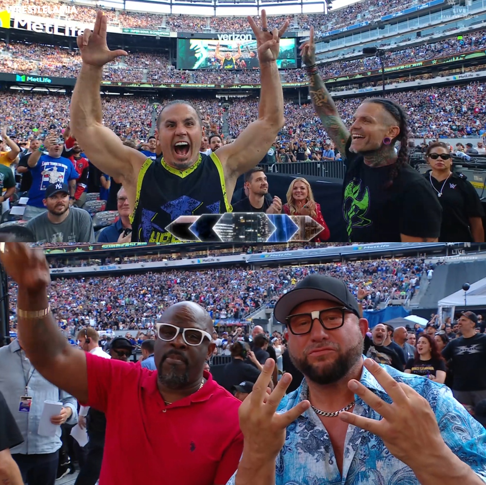 wrestlelamia's tweet image. THE HARDY BOYZ &amp;amp; THE DUDLEYS ARE HERE 

TLC 2000 BABY

#SummerSlam
