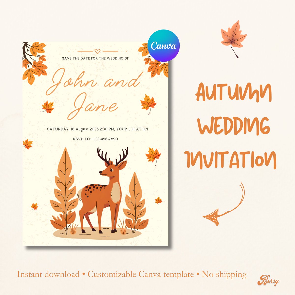 BerryVibesShop's tweet image. 🍁 Calling all brides-to-be planning a fall wedding!
Explore our Autumn Woodland Invitation design – cozy deer &amp;amp; leaf chic, fully editable &amp;amp; instantly downloadable. No shipping, just print and impress. 🌿
👇 Preview + order: berryvibesstudio.etsy.com 

#PrintableWeddingInvites