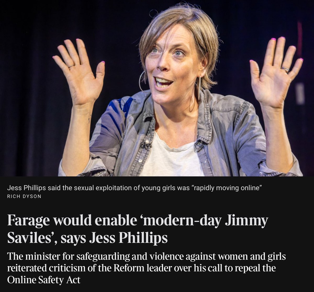 This is total bollocks. And to be perfectly frank, given she stood against a national r*pe gang inquiry and her own party placed diversity over child safeguarding, perhaps the moral grandstanding will fall on deaf ears. I cannot wait to see this woman lose her seat.