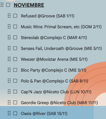 Solo la primera quincena de noviembre está así de estallada de shows internacionales de todo tipo y color en Buenos Aires. Y eso que falta la agenda de otros tantos (increíbles) artistas locales y miles de venues para ir a ver música en vivo en la ciudad. Moraleja: no se queden