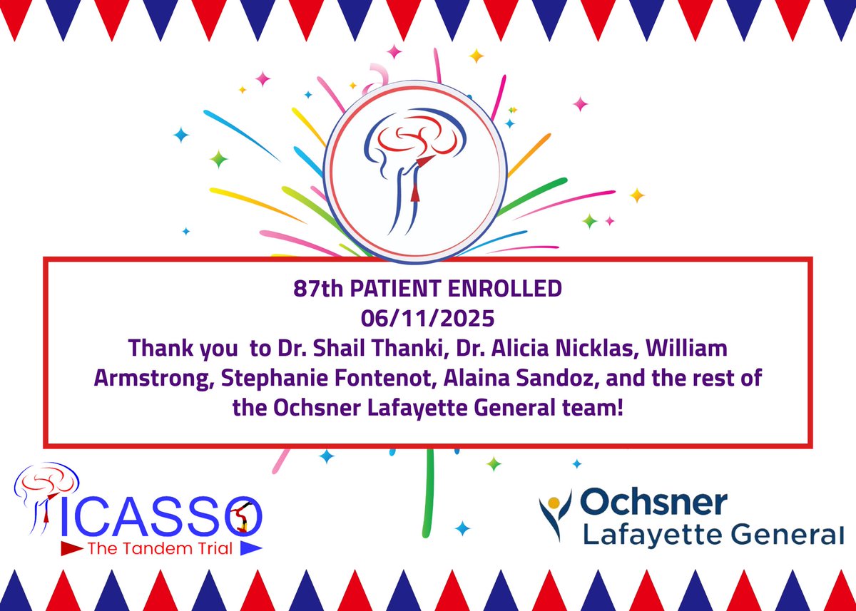 PICASSO Clinical Trial (@thepicassotrial) on Twitter photo Congrats & thank you to Dr. <a href="/ShailThankiMD/">Shail Thanki</a>, Dr. Alicia Nicklas, William Armstrong, Stephanie Fontenot, Alaina Sandoz, and the rest of the <a href="/LafGeneral/">Ochsner Lafayette General</a> team for enrolling the 87th patient in the #PICASSO trial π₯³π #ClinicalTrial #stroke <a href="/oozaidat/">Osama Zaidat MD</a> <a href="/samialkasab/">Sami Al Kasab</a> <a href="/NguyenThanhMD/">Thanh Nguyen πΊπ¦</a> Congrats & thank you to Dr. <a href="/ShailThankiMD/">Shail Thanki</a>, Dr. Alicia Nicklas, William Armstrong, Stephanie Fontenot, Alaina Sandoz, and the rest of the <a href="/LafGeneral/">Ochsner Lafayette General</a> team for enrolling the 87th patient in the #PICASSO trial π₯³π #ClinicalTrial #stroke <a href="/oozaidat/">Osama Zaidat MD</a> <a href="/samialkasab/">Sami Al Kasab</a> <a href="/NguyenThanhMD/">Thanh Nguyen πΊπ¦</a>