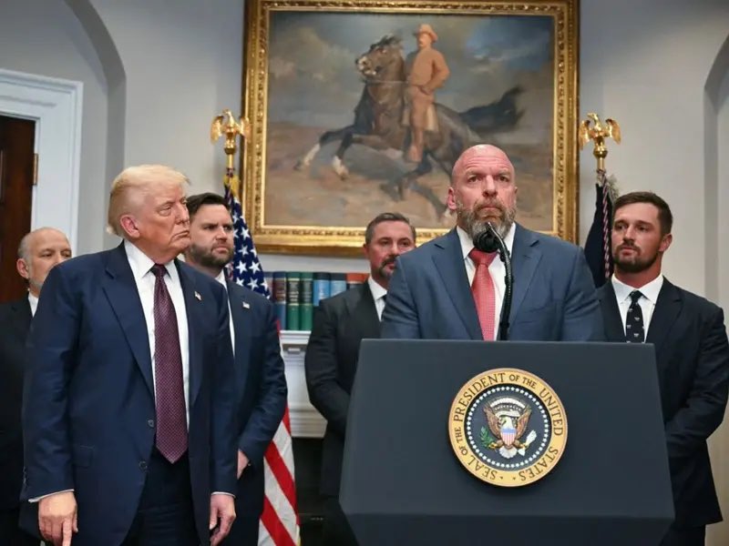 WrestleFreshX's tweet photo. Trump at Wrestlemania 42?? What’s the over/under? 

Place your bets now https://t.co/5PI15wXjtV