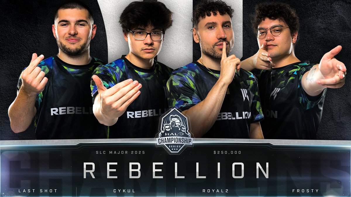Halo Esports (@hcs) on Twitter photo THEY'VE DONE IT. ๐
<a href="/ShopifyRebels/">Shopify Rebellion</a> are your #HCSSLC25 $250K Major CHAMPIONS!
๐ข <a href="/ItzTheLastShot/">SR LastShot</a>
๐ต <a href="/Cykul_/">SR Cykul</a>
๐ข <a href="/Royal2/">Mathew Fiorante</a>
๐ต <a href="/FrostyBB/">bradley</a>
๐ข <a href="/NickBestman/">SR Bestman</a>
#ArmTheRebels THEY'VE DONE IT. ๐
<a href="/ShopifyRebels/">Shopify Rebellion</a> are your #HCSSLC25 $250K Major CHAMPIONS!
๐ข <a href="/ItzTheLastShot/">SR LastShot</a>
๐ต <a href="/Cykul_/">SR Cykul</a>
๐ข <a href="/Royal2/">Mathew Fiorante</a>
๐ต <a href="/FrostyBB/">bradley</a>
๐ข <a href="/NickBestman/">SR Bestman</a>
#ArmTheRebels