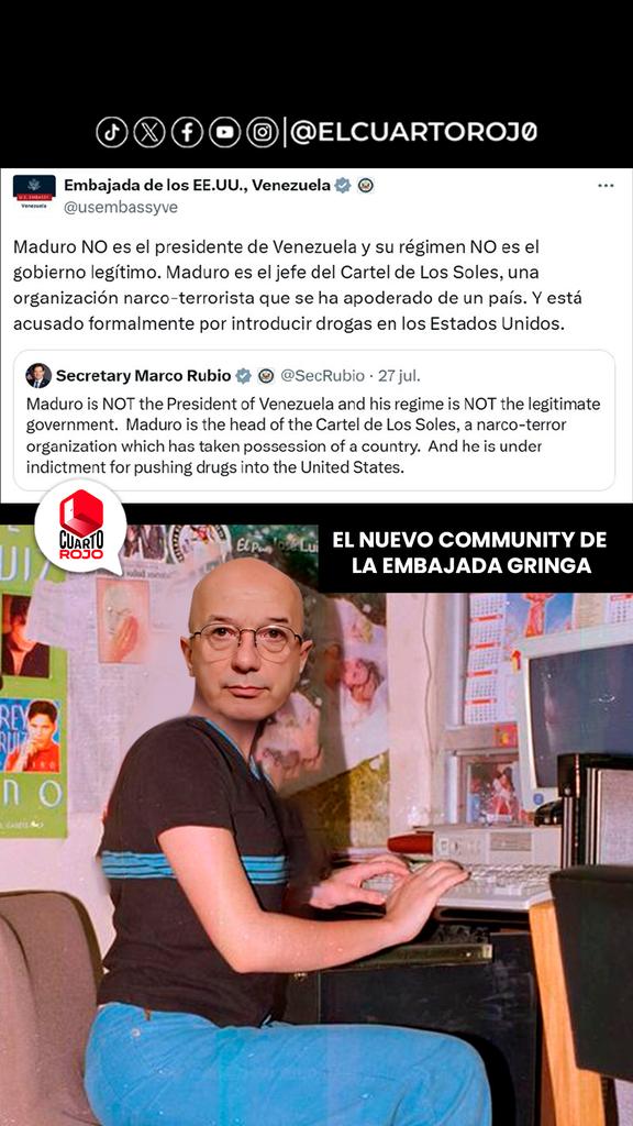 #UltimaHora La Embajada de EEUU en Venezuela <a href="/usembassyve/">Embajada de los EE.UU., Venezuela</a> oficialmente anunció que tiene nuevo community manager.

Nada mas y nada menos que Ivan <a href="/Simonovis/">Iván Simonovis</a> 😆

Buena esa!