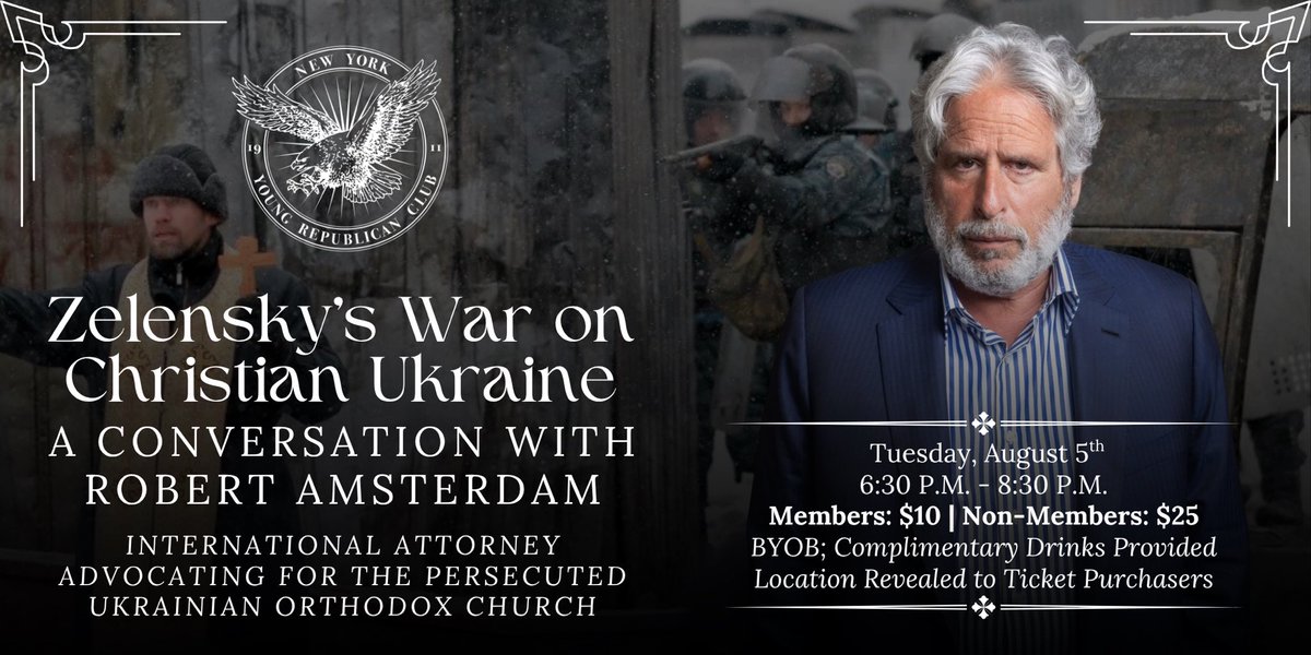 New York Young Republican Club 🇺🇸🗽 (@nyyrc) on Twitter photo Robert Amsterdam and the War on the Ukrainian Orthodox Church 🇺🇦
Join the NYYRC THIS Tuesday, August 5th, for a timely and important conversation with international attorney <a href="/robertamsterdam/">Robert Amsterdam</a>. We will unpack the growing threats to Christian liberty, political freedom, and Robert Amsterdam and the War on the Ukrainian Orthodox Church 🇺🇦
Join the NYYRC THIS Tuesday, August 5th, for a timely and important conversation with international attorney <a href="/robertamsterdam/">Robert Amsterdam</a>. We will unpack the growing threats to Christian liberty, political freedom, and