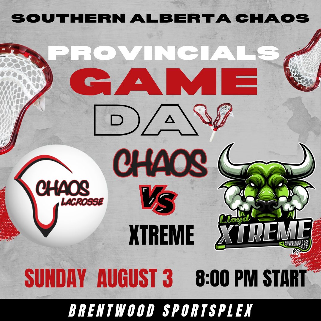 ChaosJrLax (@t2chaos) on Twitter photo Game 3 round robin where the RMLL's South and North Division champs Chaos and Xtreme face off for the first time since Provincials 2024.
📍 Brentwood Sportsplex
🕗 8:00p.m.
Catch the game on <a href="/crowlaxtv/">CROW LAX TV</a> if you can't be there 🥍🖤🩶❤️ #getchaotic Game 3 round robin where the RMLL's South and North Division champs Chaos and Xtreme face off for the first time since Provincials 2024.
📍 Brentwood Sportsplex
🕗 8:00p.m.
Catch the game on <a href="/crowlaxtv/">CROW LAX TV</a> if you can't be there 🥍🖤🩶❤️ #getchaotic