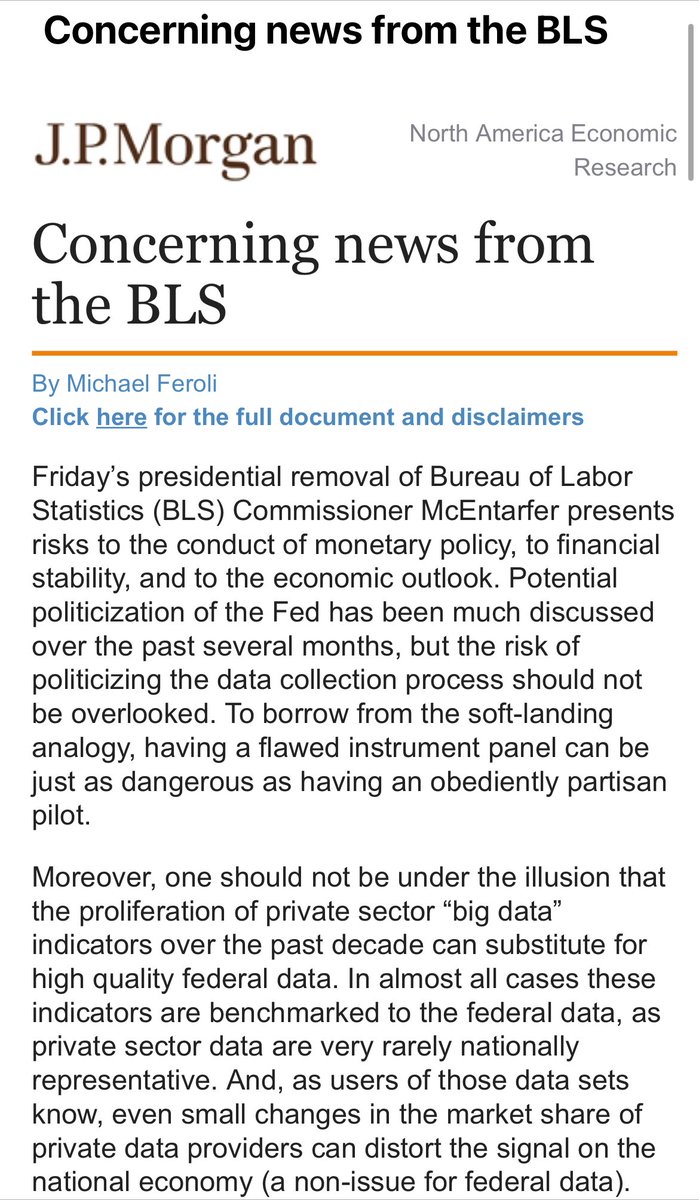 💥 JPMORGAN: "... the risk of politicizing the data collection process should not be overlooked. To borrow from the soft-landing analogy, having a flawed instrument panel can be just as dangerous as having an obediently partisan pilot."