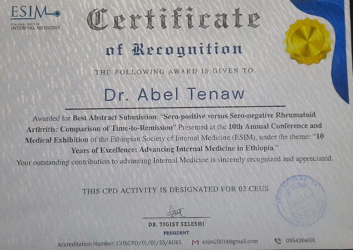 Abel (@misunderstud__) on Twitter photo Forgot about these W's at <a href="/ESIMethiopian/">Ethiopian Society of Internal Medicine</a> a couple of weeks back.
✅️ Research grant
✅️ Best abstract Forgot about these W's at <a href="/ESIMethiopian/">Ethiopian Society of Internal Medicine</a> a couple of weeks back.
✅️ Research grant
✅️ Best abstract