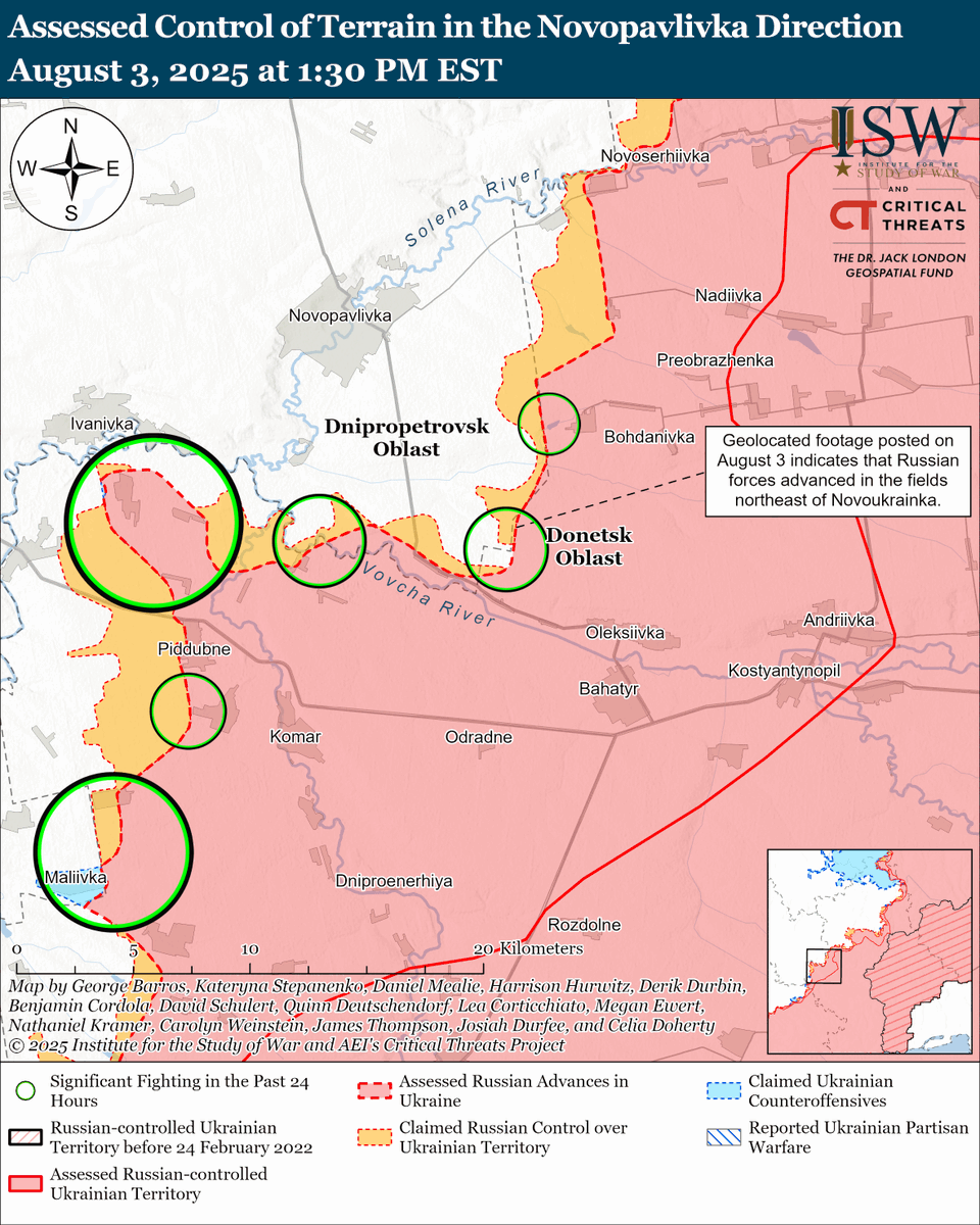 TheStudyofWar's tweet photo. NEW: Ukrainian forces struck an oil depot in Krasnodar Krai on August 3. Geolocated imagery shows a fire at the Rosneft Kubannefteprodukt Oil Depot in Adler, Krasnodar Krai. Krasnodar Krai Governor Veniamin Kondratyev acknowledged that a Ukrainian drone strike caused the fire and that the fire engulfed several fuel tanks at the depot. A Ukrainian Telegram channel also published a photo on August 3 purportedly showing an oil refinery on fire in Kstovo, Nizhnyi Novgorod. Nizhnyi Novgorod Oblast Governor claimed that Russian forces repelled a Ukrainian drone strike on the night of August 2 to 3. 

Other Key Takeaways: 
Russia is reportedly preparing to expand its use of occupied Ukraine to launch Shahed-type drone strikes against Ukraine.

Russia appears to be trying to better protect its air bases after multiple years of Ukrainian strikes against the Russian rear.

Russian intelligence services appear to be reassessing and possibly innovating their sabotage operations in Europe.

Ukrainian President Volodymyr Zelensky appointed Lieutenant General Anatoliy Kryvonozhko as the Commander of the Ukrainian Air Force on August 3.

Ukrainian forces recently advanced in western Zaporizhia Oblast. Russian forces recently advanced in the Lyman, Pokrovsk, and Novopavlivka directions. (1/2)