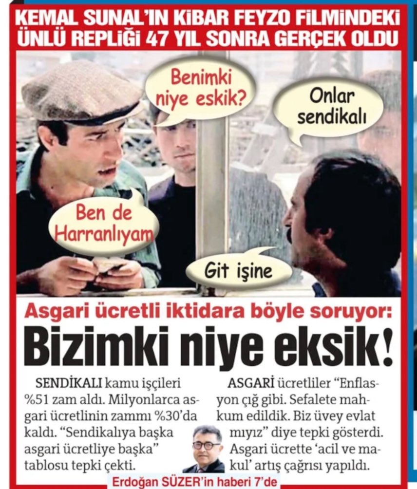 -Sendikalı kamu işçisi grev tehdidiyle zorla da olsa 2025 için toplamda yüzde 51 zammı aldı. 
-Peki yılın başında sadece yüzde 30 zam verilip açlığa sürüklenen milyonlarca asgari ücretli ne olacak?
#asgariücret #zam <a href="/HMBakanligi/">T.C. Hazine ve Maliye Bakanlığı</a> <a href="/csgbakanligi/">T.C. Çalışma ve Sosyal Güvenlik Bakanlığı</a> 
sozcu.com.tr/sendikali-isci…