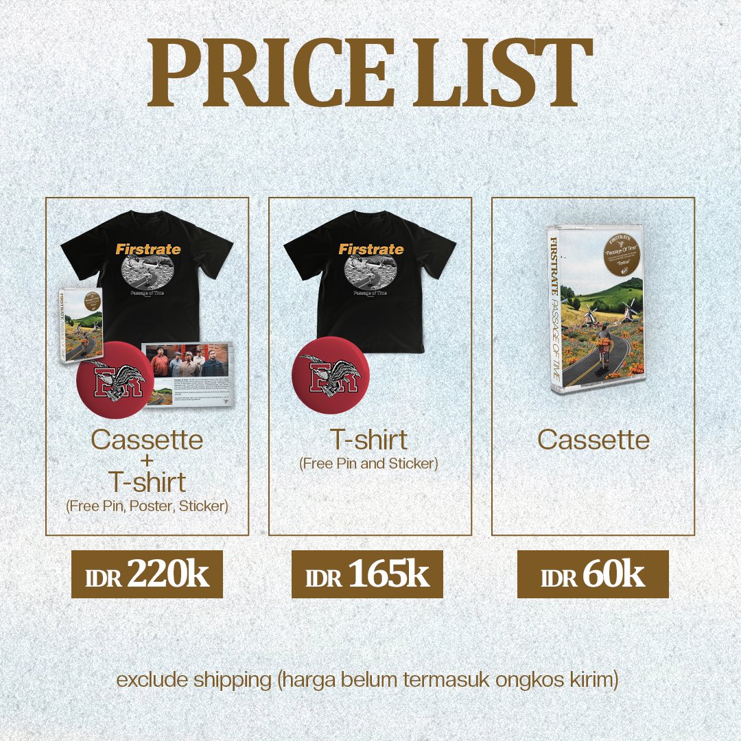 easternrockers's tweet photo. Open pre-order now to commemorate our debut full album

T-shirt and cassete bundle of "Passage of Time"

T-shirt and cassette bundle IDR 220k
T-shirt IDR 165k
Cassette IDR 60k

Pre-order until 14 August 2025 hit our DM or slide to WhatsApp (+62 852-3658-7698) https://t.co/eyw8HFCxwF