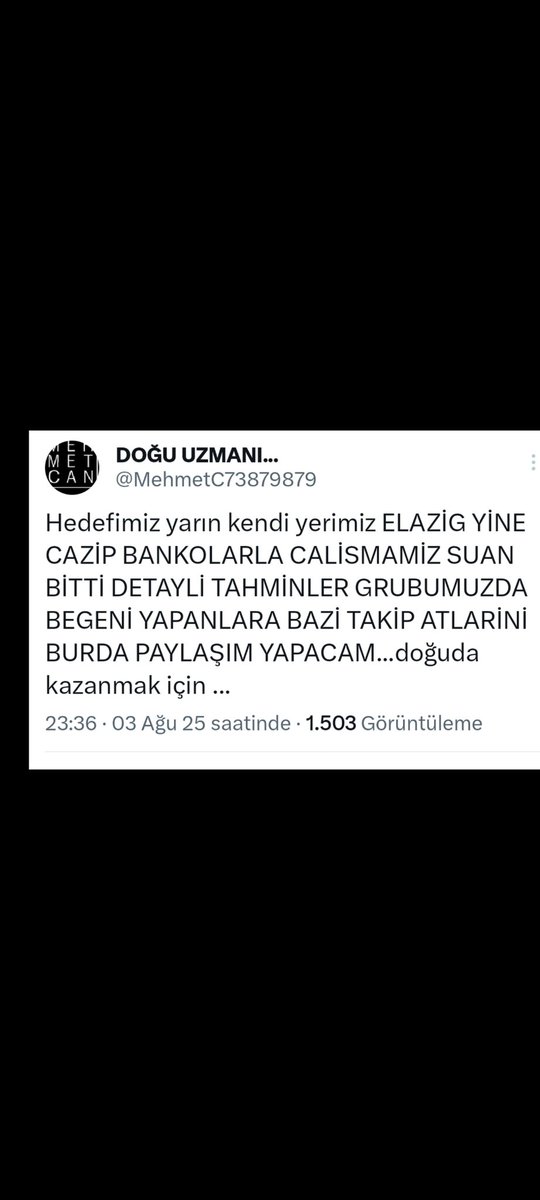 Elazığ 1 ve 2 ALTILIMİZ hazır co k sayıda cazip bankomuz ve büyük favorinin yanında çok supriz bankomuz var . üyelik soranlar watsap mesaj iletişim kurabilirsiniz.05324456957. .kazanmak için