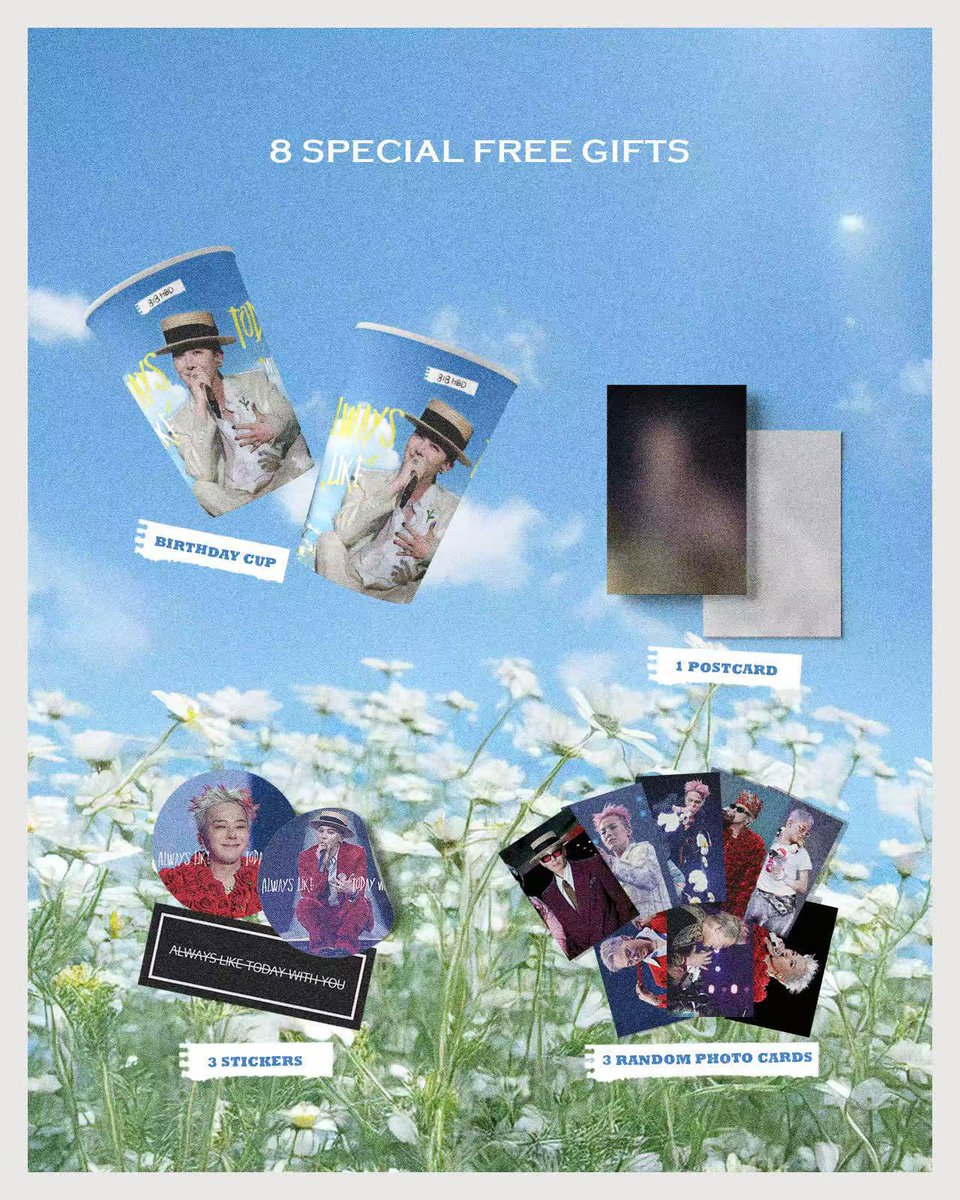 2025.08.18

“Always Like Today With Ü”
#HappyGDay
#HappyKWONJIYONGDay
[ 8 special free gifts ]
생일컵, 생일 엽서 1개, 스티커 3개, 랜덤 포토 카드 3개
Birthday Cup, 1 Birthday Postcard, 3 Stickers, 3
Random Photo Cards

자세한 내용은 이미지 확인 부탁드려요!
 
GD_fanunion