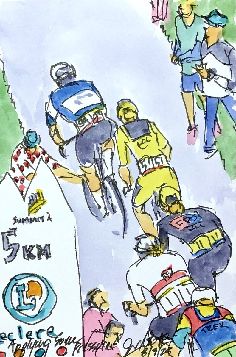 ArtofCycling's tweet photo. "Applying Some Pressure" S Gigante @agsoudal pushes the pace ahead of @FERRANDPREVOT, @demivollering, @KNiewiadoma & N Fisher-Black on the #JouxPlane More #TDFF2025 #cycling #art #watercolors at https://t.co/4j6uLsXUV0 #cyclisme #ciclismo #wielrennen #CouchPeloton @NBCSCycling https://t.co/NqDDRb9YKQ
