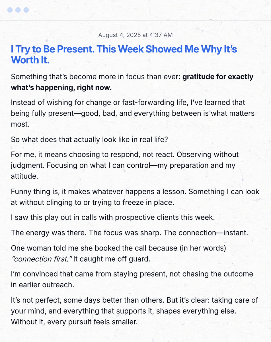 On building momentum with presence and gratitude.