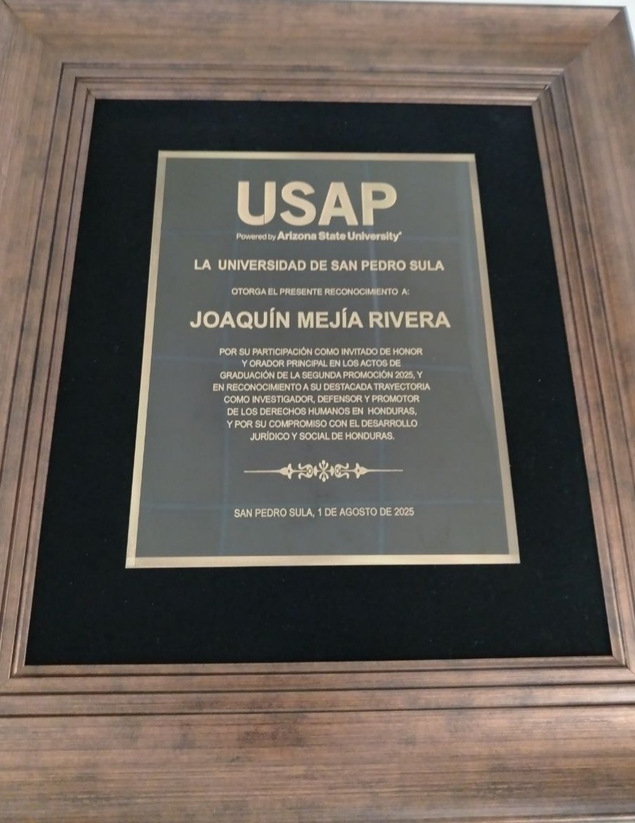 Joaquín Mejía Rivera (@lawyersforhr) on Twitter photo Agradezco a la <a href="/USAPhn/">Universidad de San Pedro Sula USAP</a> y a su rector, Dr. Senén Villanueva por haberme honrado como invitado de honor y orador principal en la graduación de la promoción # 80 y brindarme un reconocimiento por mi aporte al desarrollo jurídico y social del país como investigador y defensor de DDHH Agradezco a la <a href="/USAPhn/">Universidad de San Pedro Sula USAP</a> y a su rector, Dr. Senén Villanueva por haberme honrado como invitado de honor y orador principal en la graduación de la promoción # 80 y brindarme un reconocimiento por mi aporte al desarrollo jurídico y social del país como investigador y defensor de DDHH