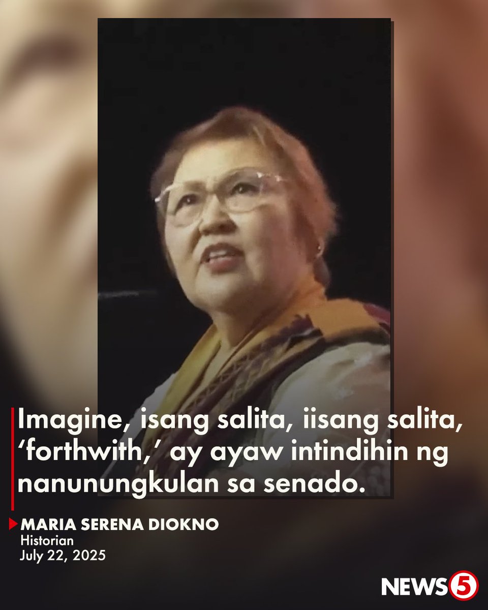 News5PH's tweet photo. ‘HINDI ITO USAPIN NG TALINO KUNDI NG KAWALAN NG PRINSIPYO’

Nagpatutsada ang historyador at University of the Philippines (UP) Diliman professor emeritus na si Maria Sereno Diokno sa isang UP graduate na aniya’y walang prinsipyo.

“Ano ang silbi ng utak at talento kung walang prinsipyo at tapang upang panindigan ito?,” saad ni Diokno sa kanyang commencement speech sa graduation ceremony sa UP Manila noong July 22.

“What utter nonsense. Hindi ito usapin ng talino kundi ng kawalan ng prinsipyo,” dagdag pa niya.