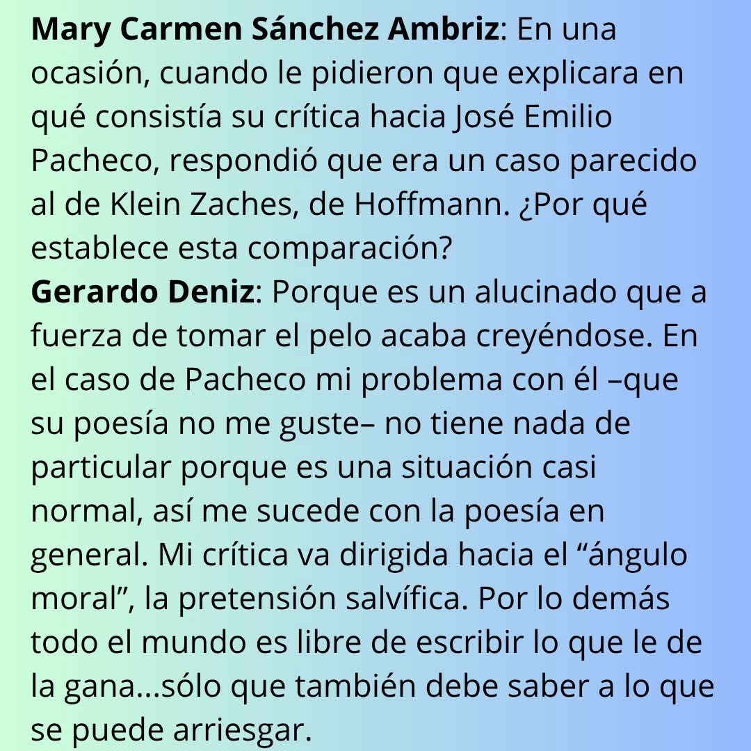 "Gerardo Deniz, Los rostros del contrapoeta" de Mary Carmen Sánchez Ambriz, en "Versos Comunicantes I" (Alforja, 2002):