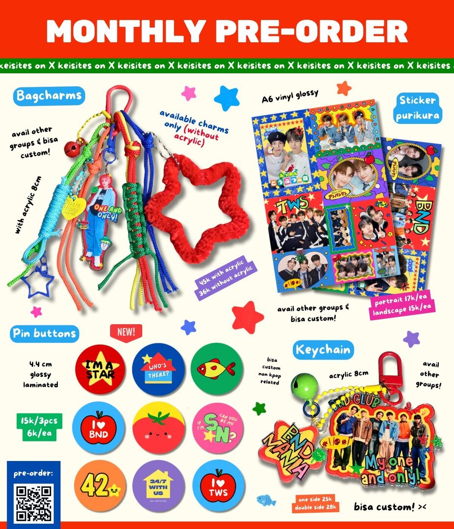 halooO sender mau open monthly po ini adakah yg minat? 🏄🏽‍♀️ all product avail other groups &amp; bisa custom (kecuali pin) :3 if interested boleh bgt drop ur @ yaaaaap 🆗🍄 sells 🍎🧃 @ keisitesid