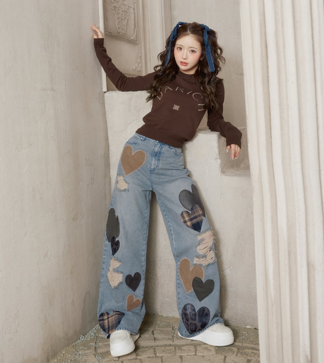 ハートのパッチワークが目を惹く秋デニム♡360°どこから見ても抜かり