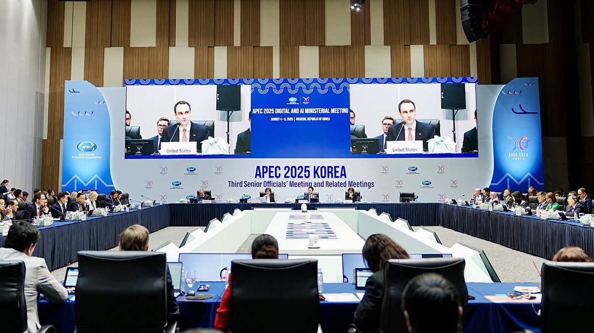 WHOSTP47 (@whostp47) on Twitter photo Director <a href="/mkratsios47/">Director Michael Kratsios</a> is in Korea today leading the U.S. delegation to the <a href="/APEC/">APEC Secretariat</a> Digital & AI Ministerial.
The U.S. is open for business — by partnering with our allies we can build an AI ecosystem that fosters innovation, drives economic growth, & promotes peace & prosperity. Director <a href="/mkratsios47/">Director Michael Kratsios</a> is in Korea today leading the U.S. delegation to the <a href="/APEC/">APEC Secretariat</a> Digital & AI Ministerial.
The U.S. is open for business — by partnering with our allies we can build an AI ecosystem that fosters innovation, drives economic growth, & promotes peace & prosperity.