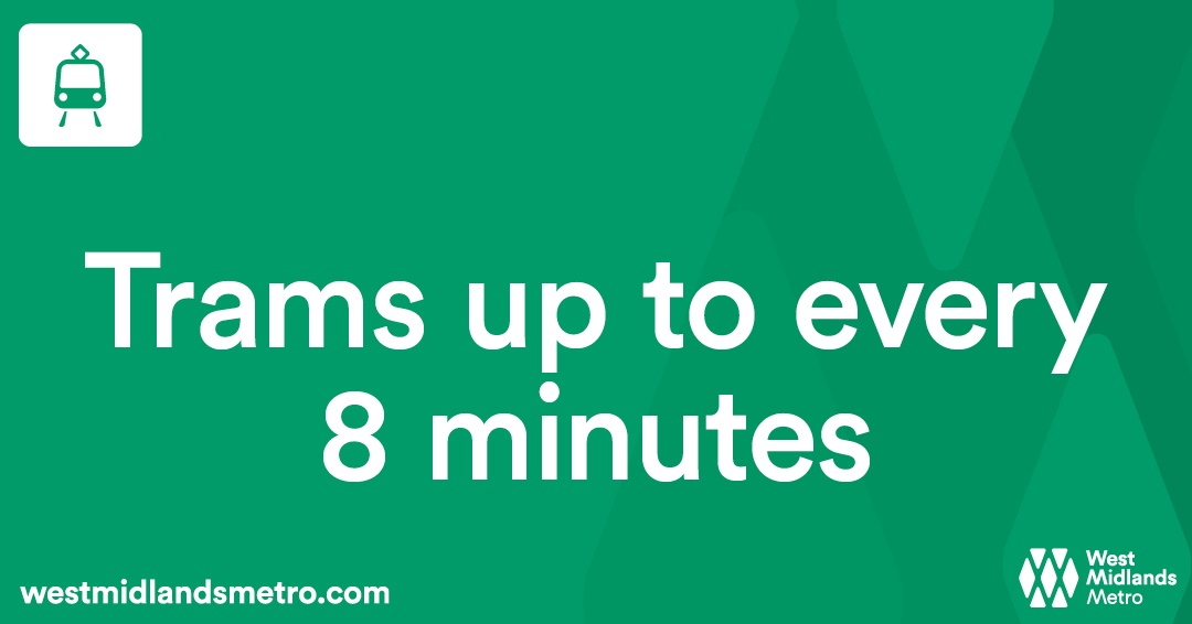 #WMMServiceUpdate [07:30]      

✅Trams are operating up to every 8 minutes between Wolverhampton Station &amp; Edgbaston Village.