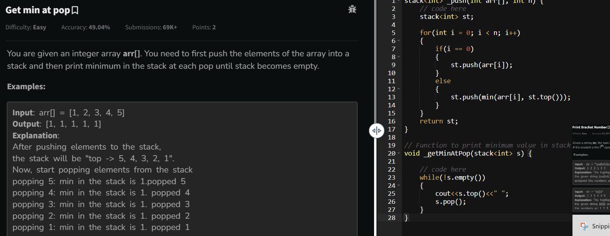 RajatJadon_'s tweet image. 5 Easy GFG Questions โ All About Practice
Make the Array Beautiful
Insert an Element at Bottom of Stack
String Manipulation
Get Min at Pop
Print Bracket Number
Not every question is hard โ but every one matters.
#GFG #PracticeMode #CodingGrind #DSA