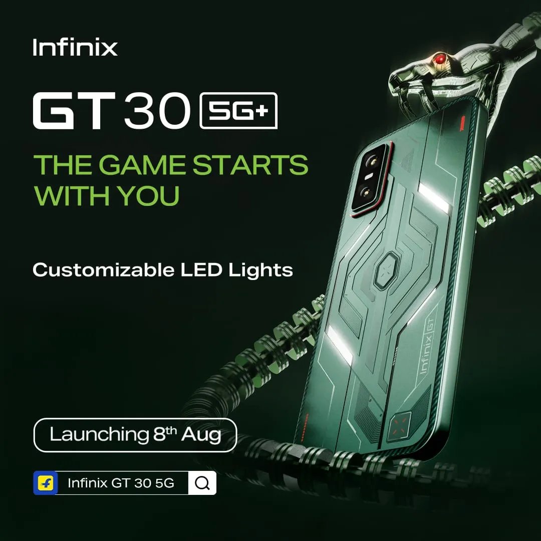 Infinix GT30 5G+ to come with customizable LED lights.