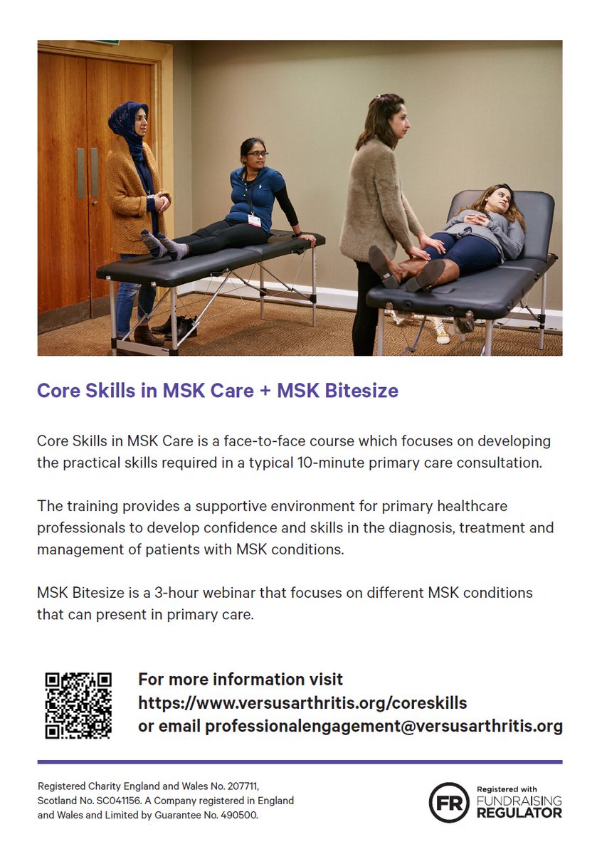 Training for Healthcare Professionals in Glasgow:
🔹Core Skills in Musculoskeletal Care Workshop 
🔹MSK Bitesize 
💷 Cost: £220
📝 Booking: bit.ly/3SQxG45
🖥️ Further details: bit.ly/4jf5seu
✴️ Limited bursaries available for travel &amp; accommodation costs