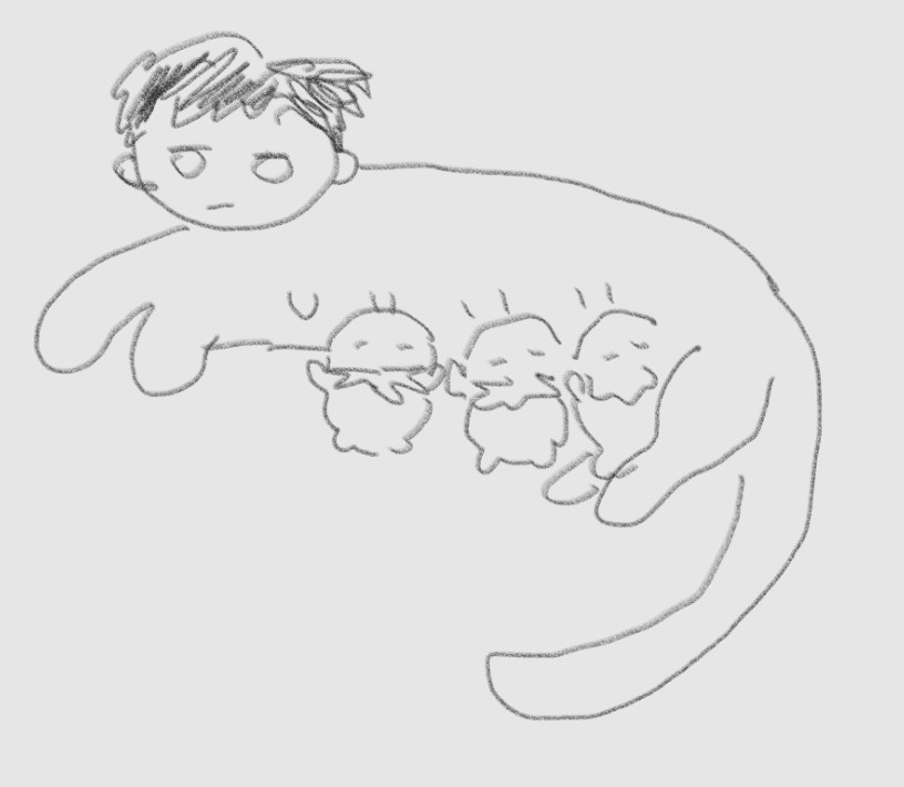 there is no good way to ask this but does anyone remember a japanese fanartist from around 2012 who drew pictures of anime boys as weird mammalian creatures nursing each other. it was just like sort of impassive human heads on cat bodies in a simple art style
