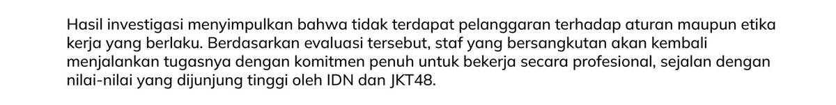 <a href="/officialJKT48/">JKT48</a> Gua Kagak Terima Dibagian "Tidak Terdapat Pelanggaran Terhadap Etika Kerja Yang Berlaku".. 

*Member/Trainee Jeketi itu Perempuan Semua dan Sebagian Masih dibawah Umur (waktu itu dan sekarang).. Kalau Kalian Bilang "Begitu" Sama aja Kalian (IDN) Membiarkan Hal Tersebut?! *😐😐