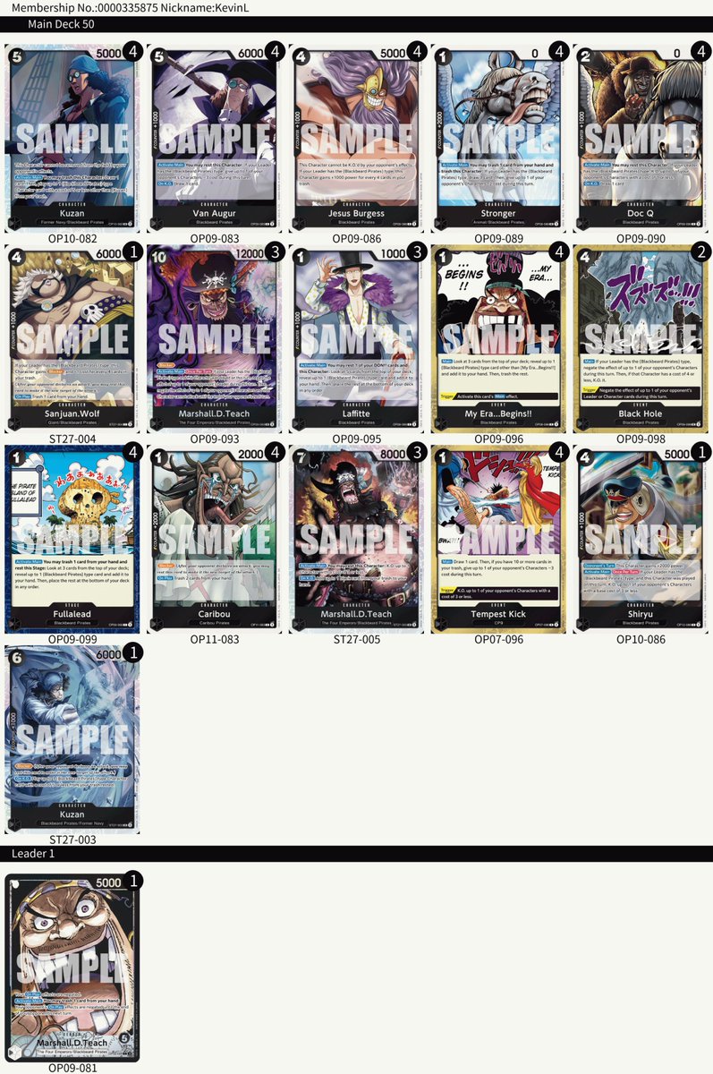 ONEPIECE_tcg_EN's tweet image. [EU OPCG Finals Season 1]
Hey One Piece Pirates!
Now we’ve crowned the EU Card Game Pirate King, we’re sure everyone is curious about the deck used in the intense battle.
1st Place: KevinL 
⇒Decklist ID: KNFs1TW0v8XecjP3
2nd Place: Angelo T 
⇒Decklist ID: MKiw7FL6kGDiB1qm
3rd…