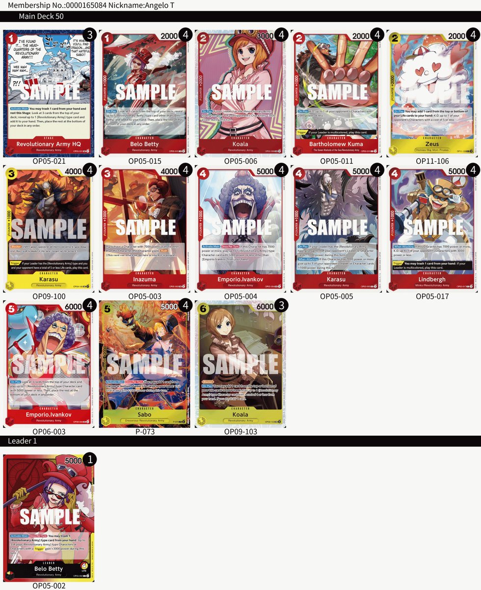 ONEPIECE_tcg_EN's tweet image. [EU OPCG Finals Season 1]
Hey One Piece Pirates!
Now we’ve crowned the EU Card Game Pirate King, we’re sure everyone is curious about the deck used in the intense battle.
1st Place: KevinL 
⇒Decklist ID: KNFs1TW0v8XecjP3
2nd Place: Angelo T 
⇒Decklist ID: MKiw7FL6kGDiB1qm
3rd…