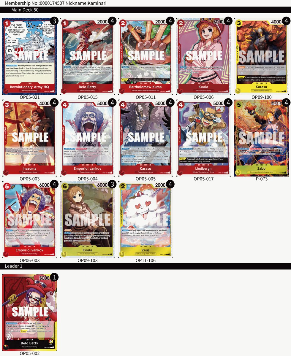 ONEPIECE_tcg_EN's tweet image. [EU OPCG Finals Season 1]
Hey One Piece Pirates!
Now we’ve crowned the EU Card Game Pirate King, we’re sure everyone is curious about the deck used in the intense battle.
1st Place: KevinL 
⇒Decklist ID: KNFs1TW0v8XecjP3
2nd Place: Angelo T 
⇒Decklist ID: MKiw7FL6kGDiB1qm
3rd…