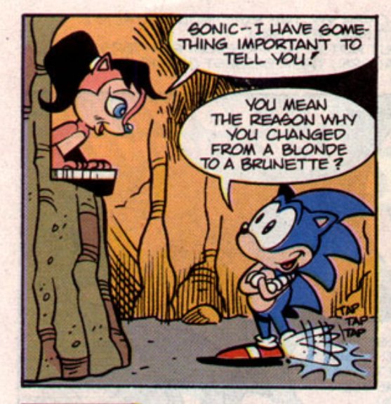 StH #2 (miniseries)|Apr ‘93| A: Shaw 74| W: Gallagher 73(🩷🖤🩵38) #73

I love this meta joke. And I think they should continue it forever. 

-radrey
#rally4sally #sonally #SonicTheHedgehog #sallyacorn