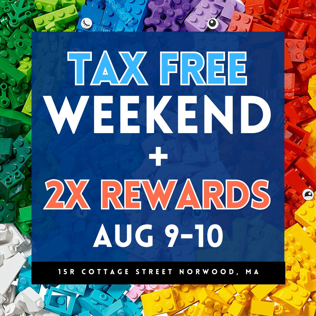 shopbrickify's tweet photo. Don't miss out on the biggest savings of the year! This Massachusetts Tax-Free Weekend (Aug 9th &amp; 10th), we're giving you a reason to celebrate. Not only will you save 6.25% sales tax on all your LEGO purchases, but you'll also earn DOUBLE rewards points on everything you buy! https://t.co/93zwdiKATk