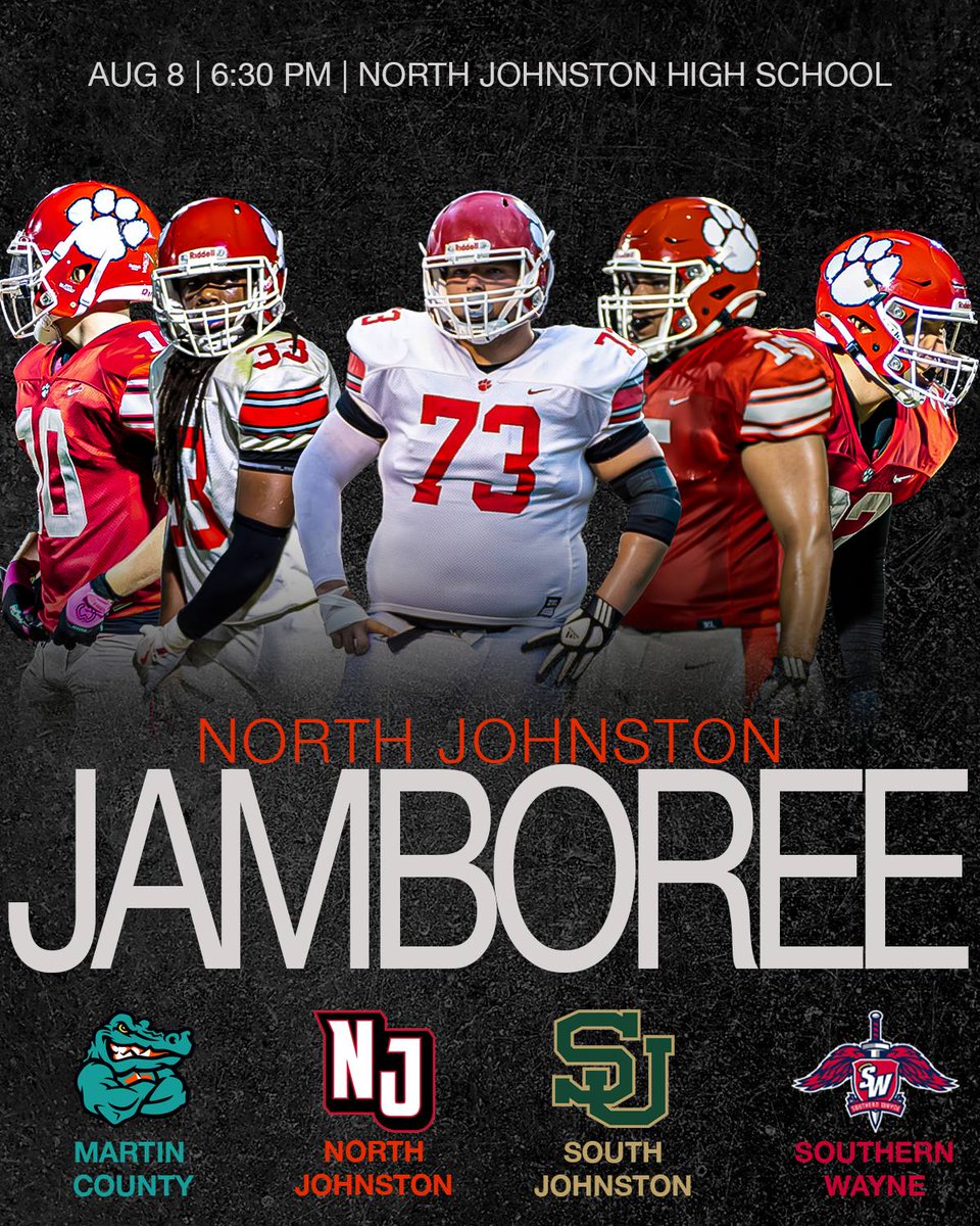 The North Johnston High School Football Jamboree will be this Friday, August 8th at 6:30pm! Tickets will be $5.00 with cash, or Gofan.co.  Friday night lights, pre-season style! Full concessions will be available by the North Johnston  Panther Club! 🐾🏈