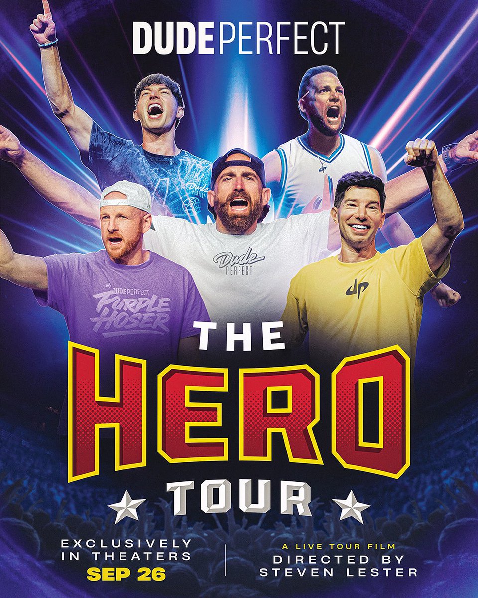 RegalMovies's tweet photo. The Dudes are bringing their sold-out show to the big screen! See Dude Perfect: The Hero Tour at Regal starting September 26. Follow us to find out when tickets go on sale 👀 https://t.co/tPAn2zyOst