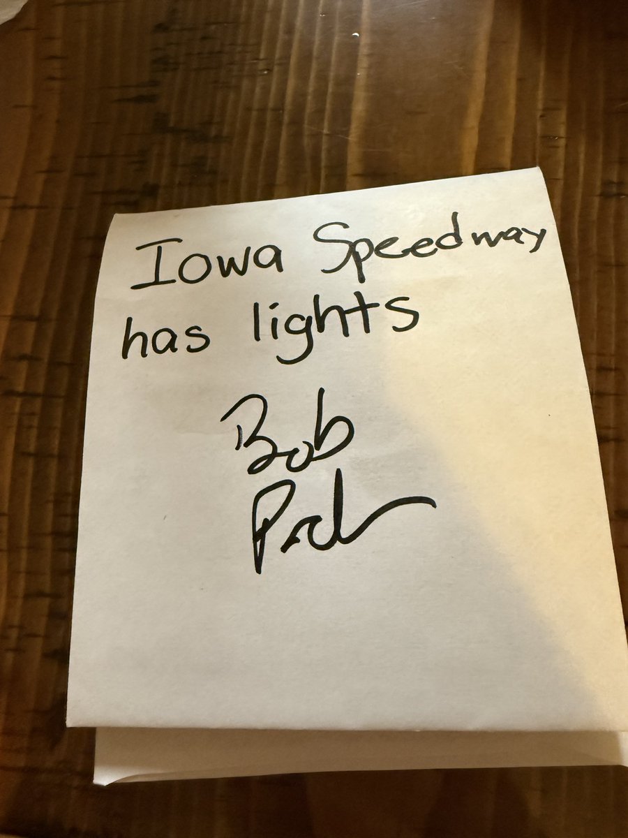 Shoutout, <a href="/bobpockrass/">Bob Pockrass</a> for the autograph. Iowa Speedway does indeed have lights!