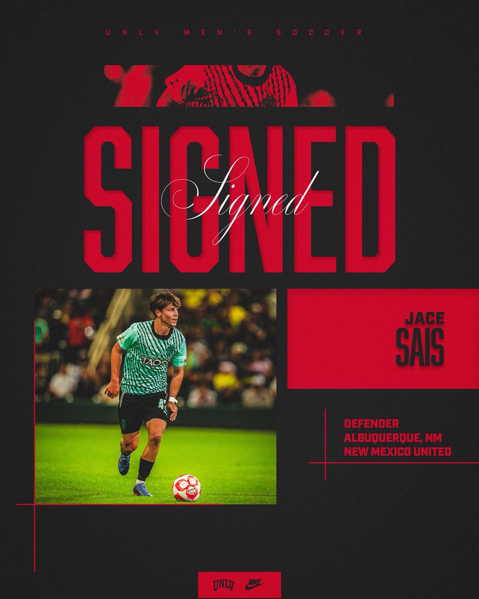✍️ 🅢🅘🅖🅝🅔🅓

Welcome Jace to the Rebel family!

🏠 Albuquerque, NM
⚽️ Defender
🛣️ New Mexico United ➡️ UNLV 🔴⚫️