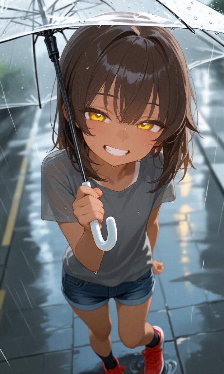 #AI夏来たりて百華アリ 
【Summer rain】
「ゲリラ豪雨に備えて傘は持っとかないとダメだよー？」
 #AIart