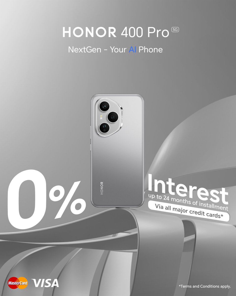 CREDIT CARD AVAILABILITY

Own the #HONOR400Pro5G #YourAIPhone with #200MPUltraClearAICamera now, pay later! 📱😍

Enjoy 𝟎% 𝐢𝐧𝐭𝐞𝐫𝐞𝐬𝐭 and stretch your payments up to 𝟐𝟒 𝐦𝐨𝐧𝐭𝐡𝐬.

✨ Pre-order for only ₱32,999!
✨ Get FREE VIMI High-Speed Fan + HONOR Choice Earbuds
